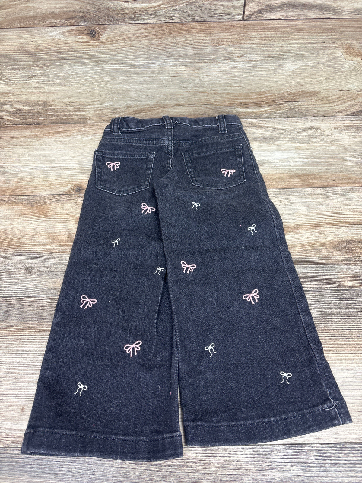 Cat & Jack Embroidered Bow Wide Leg Jeans Black sz 4T
