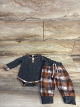 Plaid 2pc  Bodysuit & Pants Set Grey sz 6-9m
