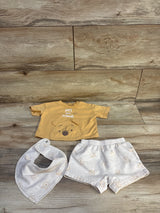 Disney Baby Winnie The Pooh 3pc Shirt, Shorts, & Bib Set Yellow sz 0-3m