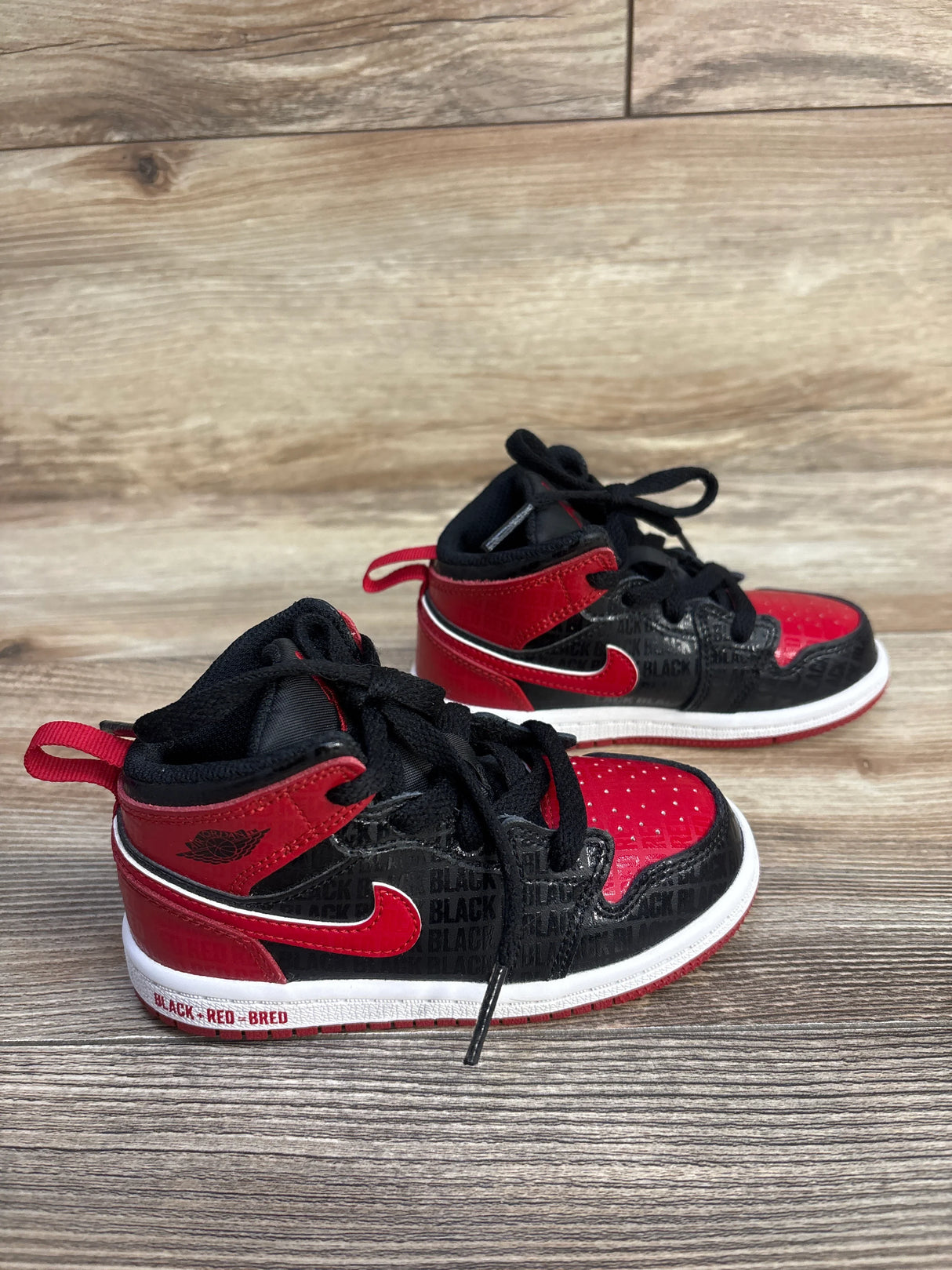 Air Jordan 1 Mid SS TD 'Black + Red = Bred' Sneakers sz 8c - Me n Mommy To Be