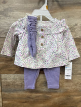 NEW Carter's 3pc Long Sleeve Floral Top, Pants, & Headband Set White sz Newborn