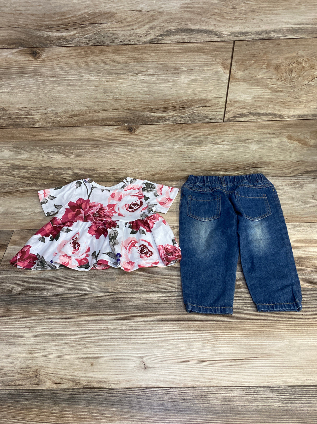 2pc Floral Shirt & Jeans White sz 9-12m