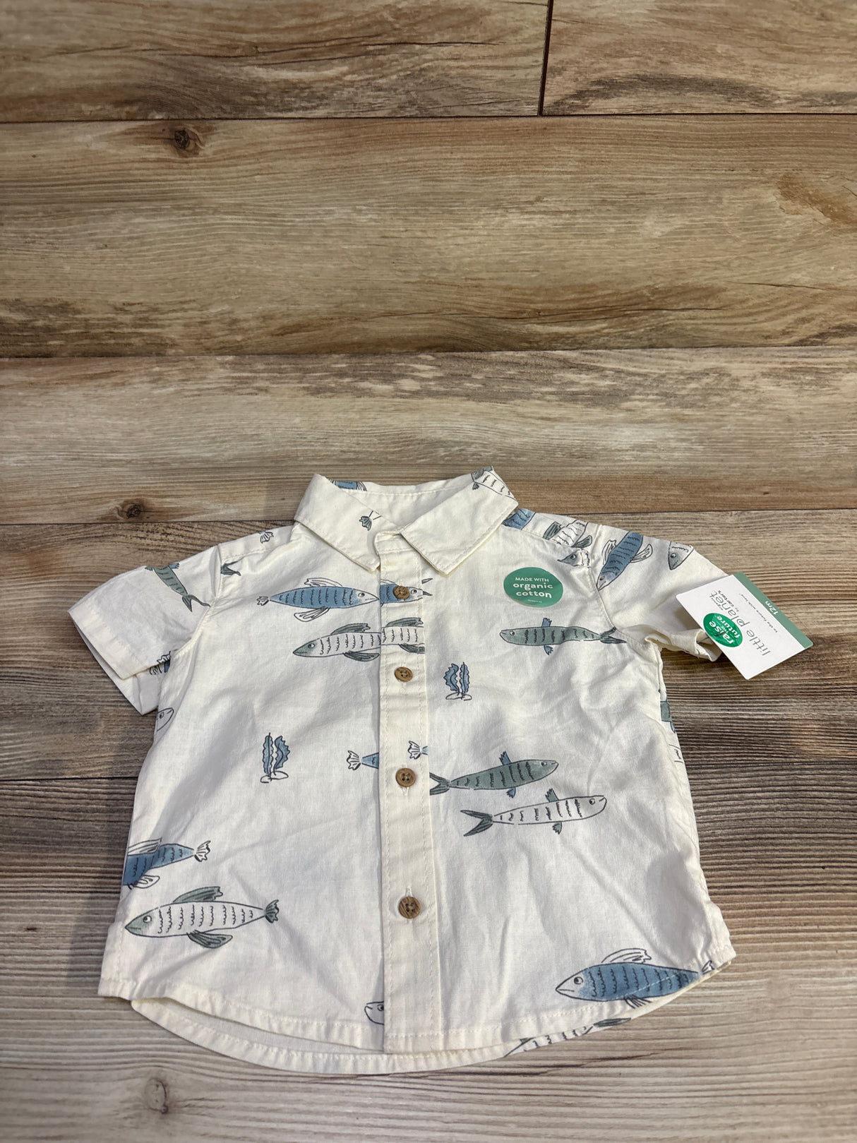 NEW Little Planet Organic Button-Up Shirt Ivory sz 12m