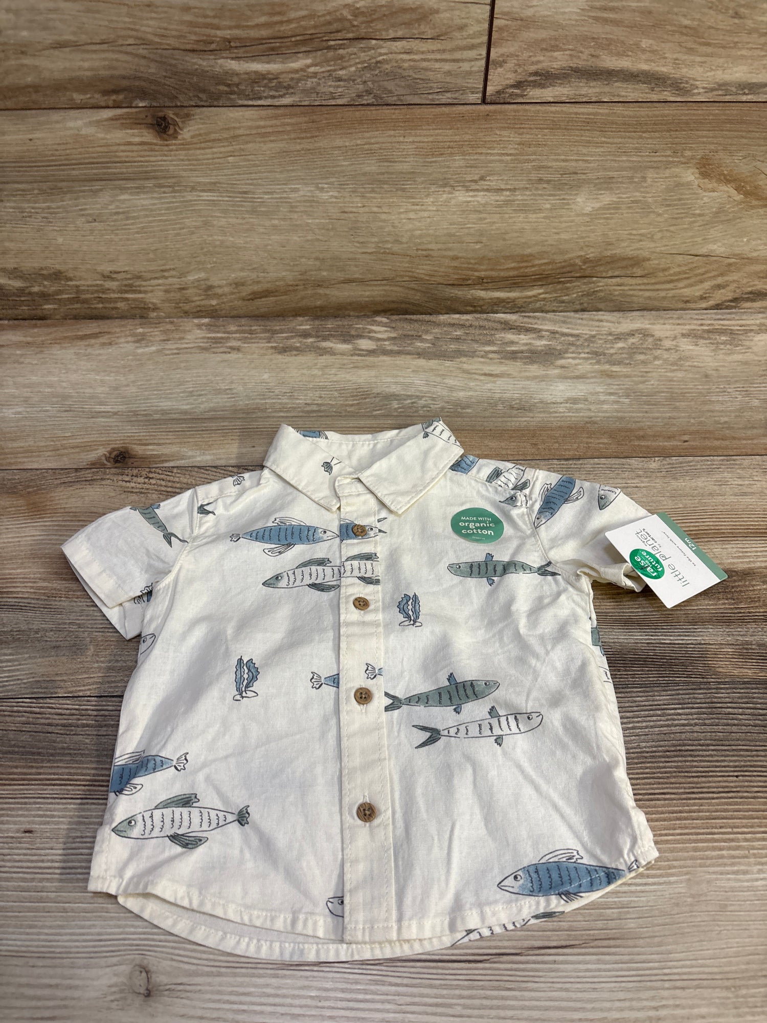 NEW Little Planet Organic Button-Up Shirt Ivory sz 12m