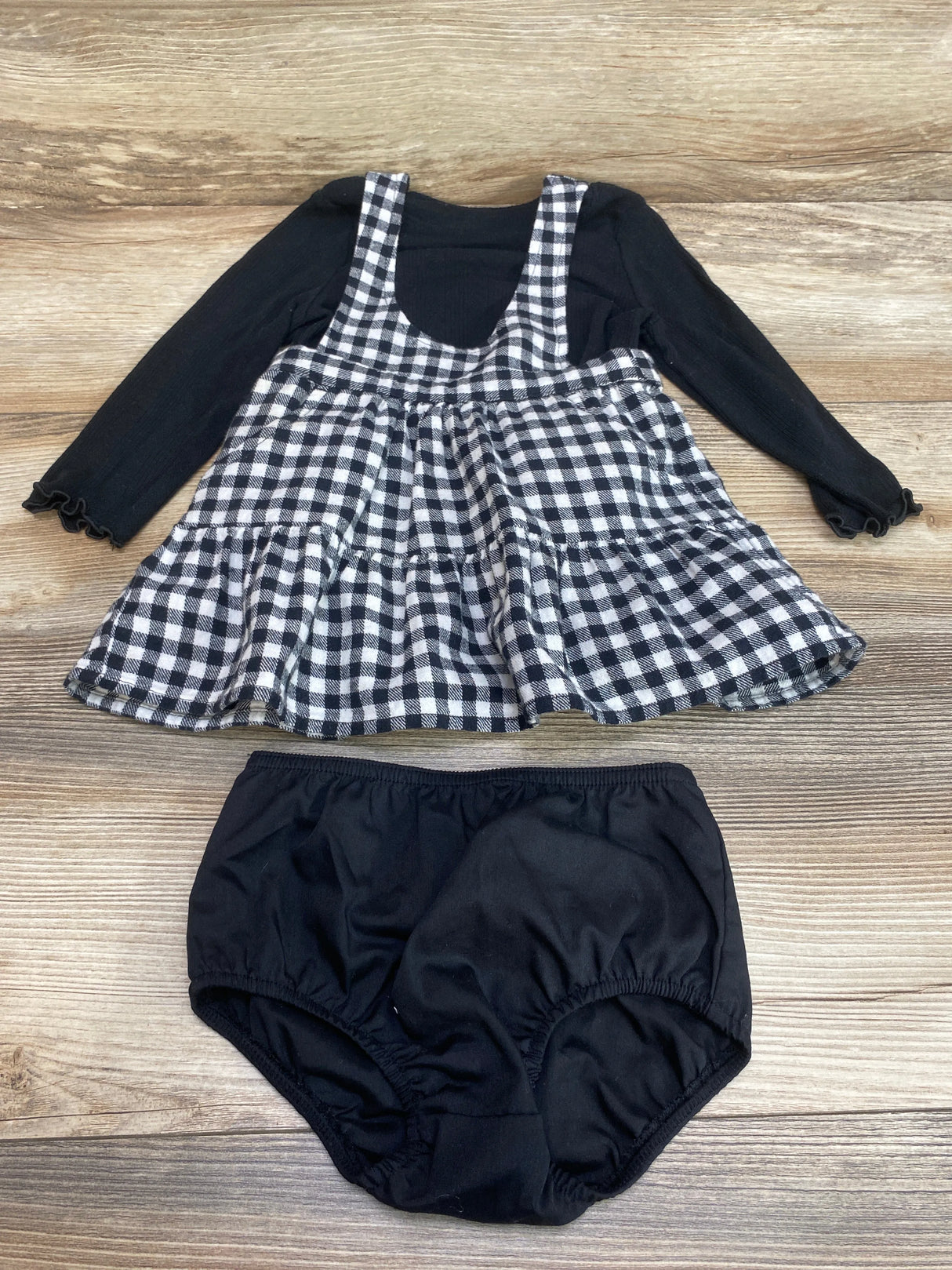 Cat & Jack 3pc Plaid Jumper Dress Set Black sz 12m