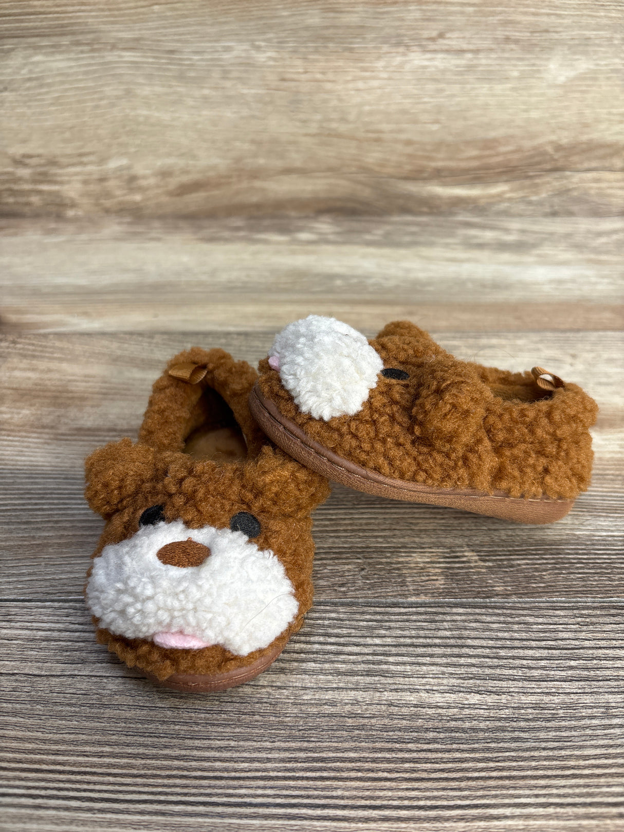 Wonder Nation Plush Bear Slippers, Brown sz 4c