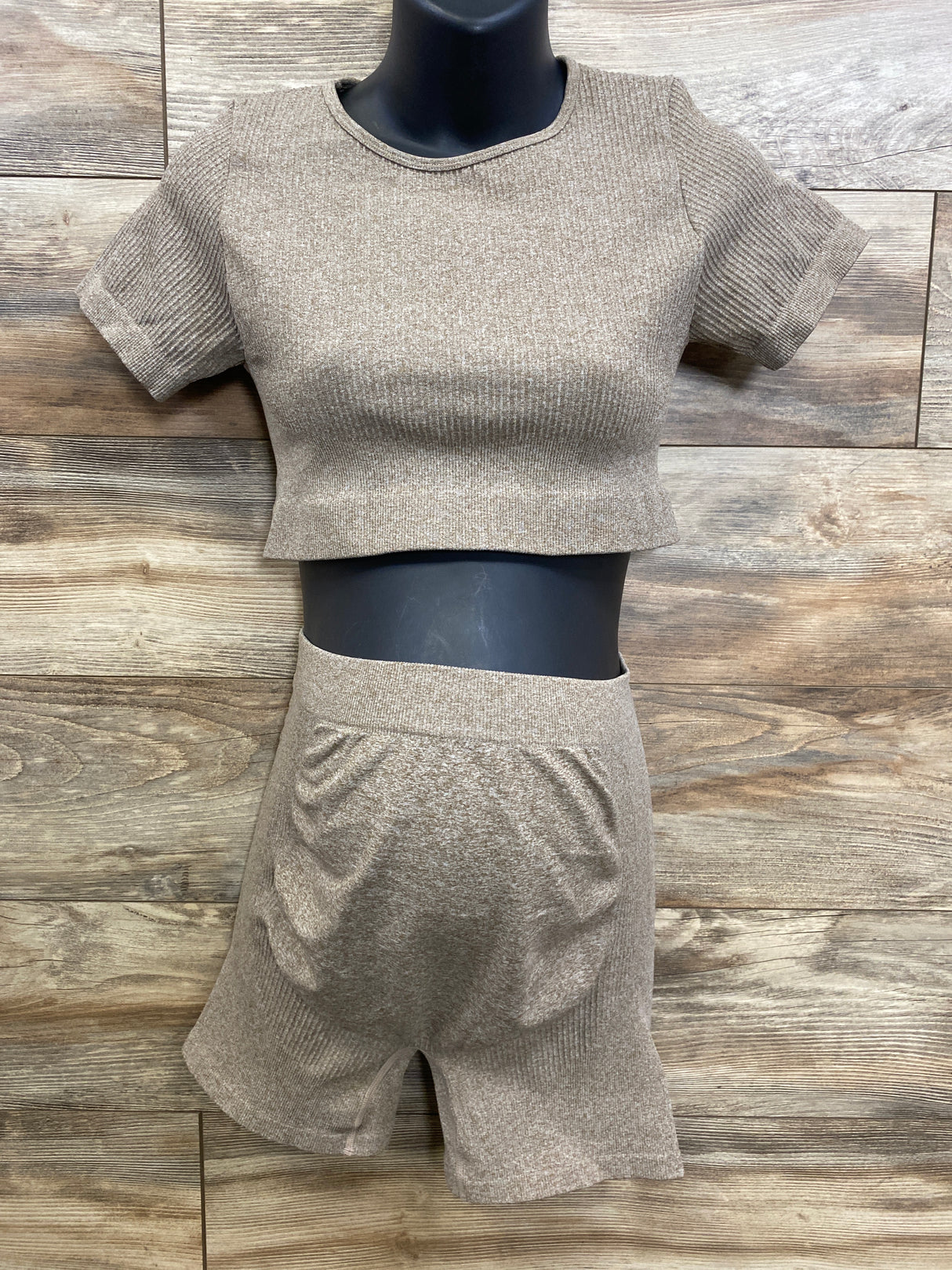 2pc Crop Top & Belly Support Shorts Brown sz Large