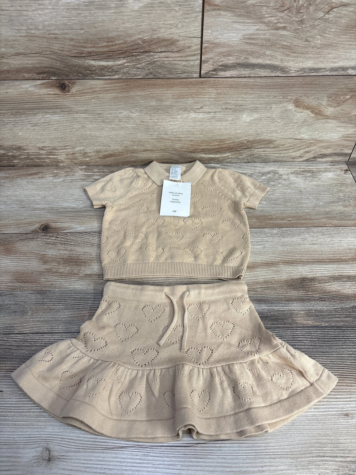 NEW H&M 2pc Heart Knit Set Beige sz 6m