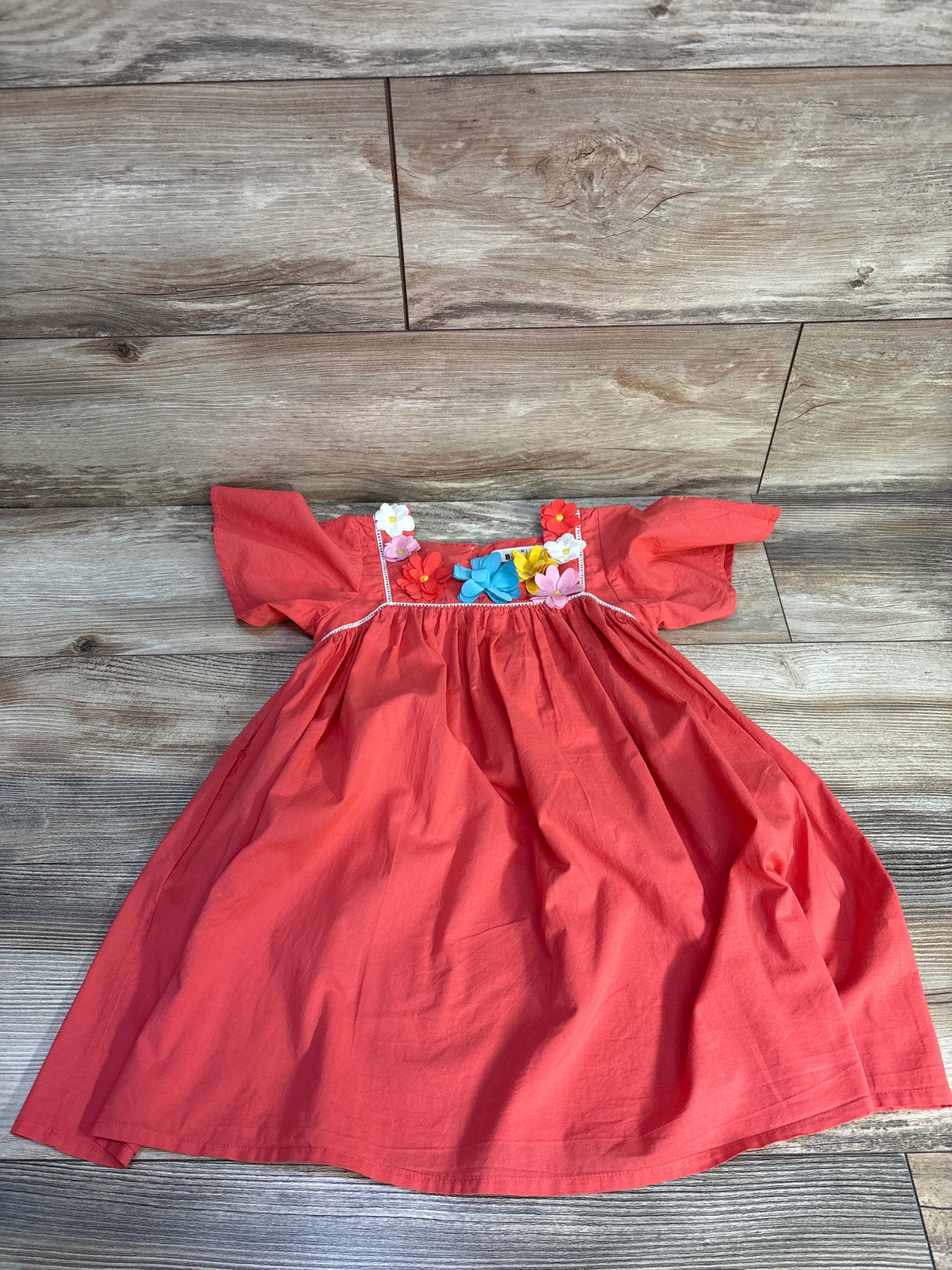 Mini Boden Floral Applique Cotton Dress Red sz 5/6T