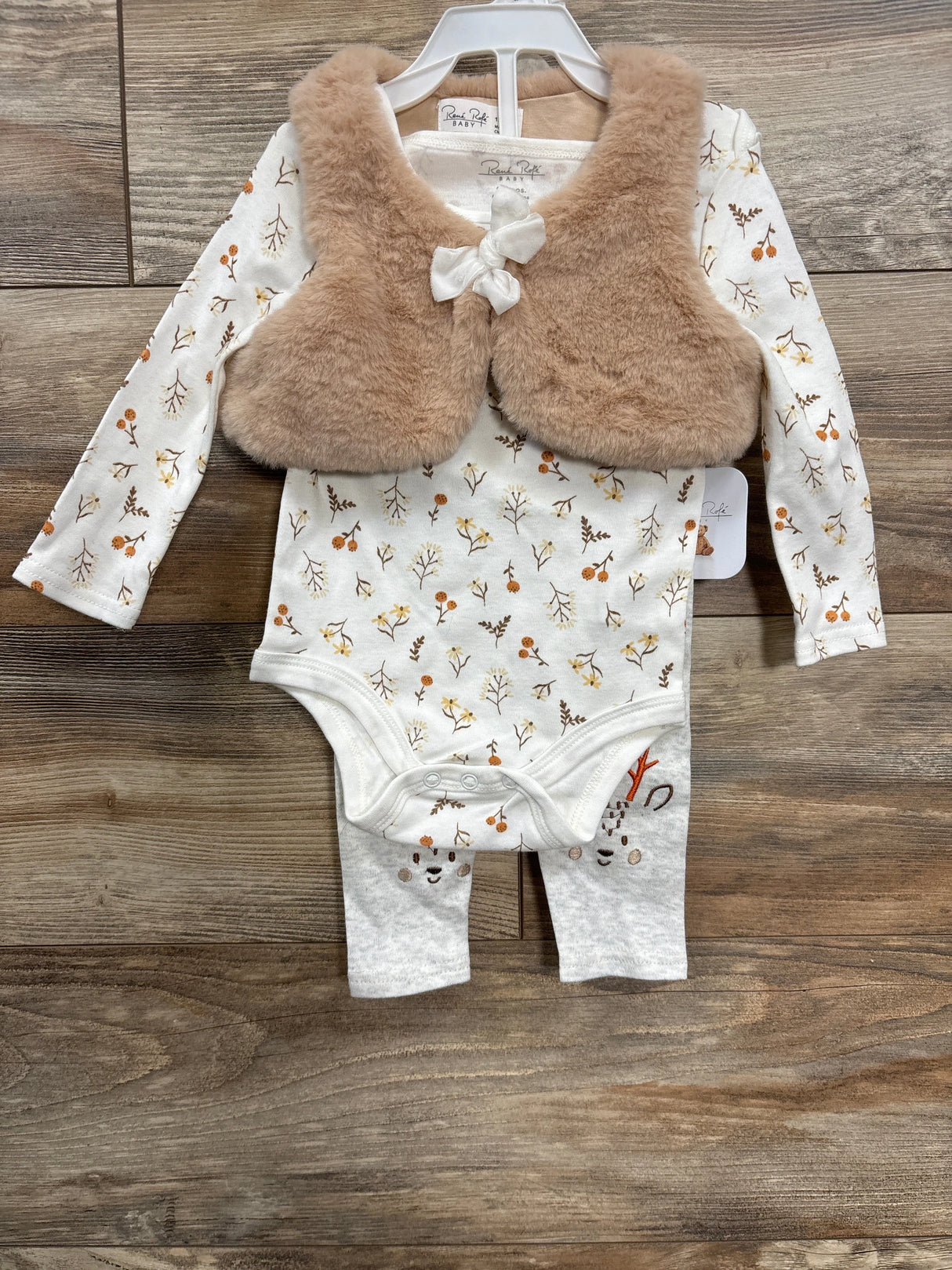 NEW Rene Rofe Baby 3pc Plush Vest & Bodysuit Set White sz 12m