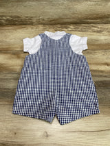 Starting Out 2pc Polo Shirt & Gingham Shortall White/Navy sz 3-6m