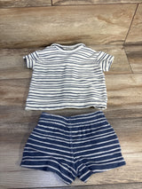 Easy Peasy 2pc Striped Terry Cloth Button-Up Shirt & Shorts Set White sz 6-9m