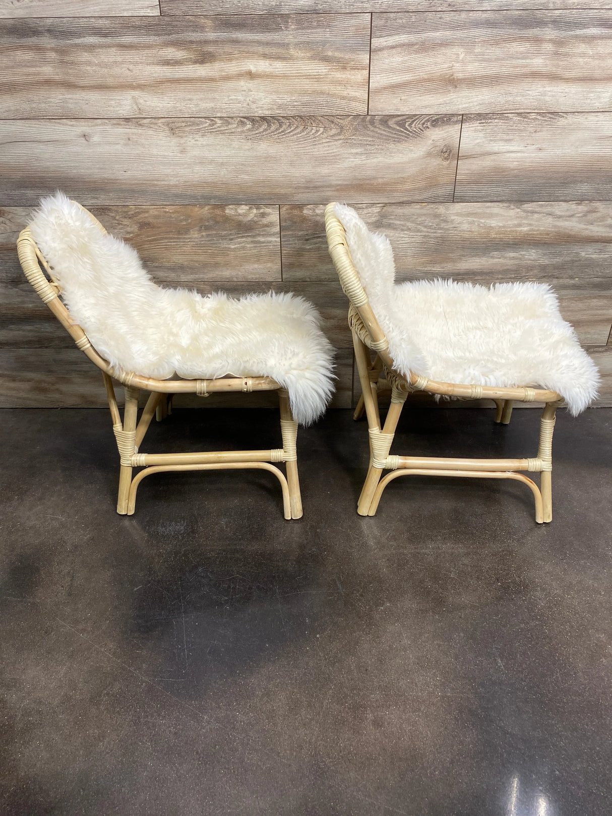 Bella Rattan 2pc Chair Set with 2pc Sheepskin Fur