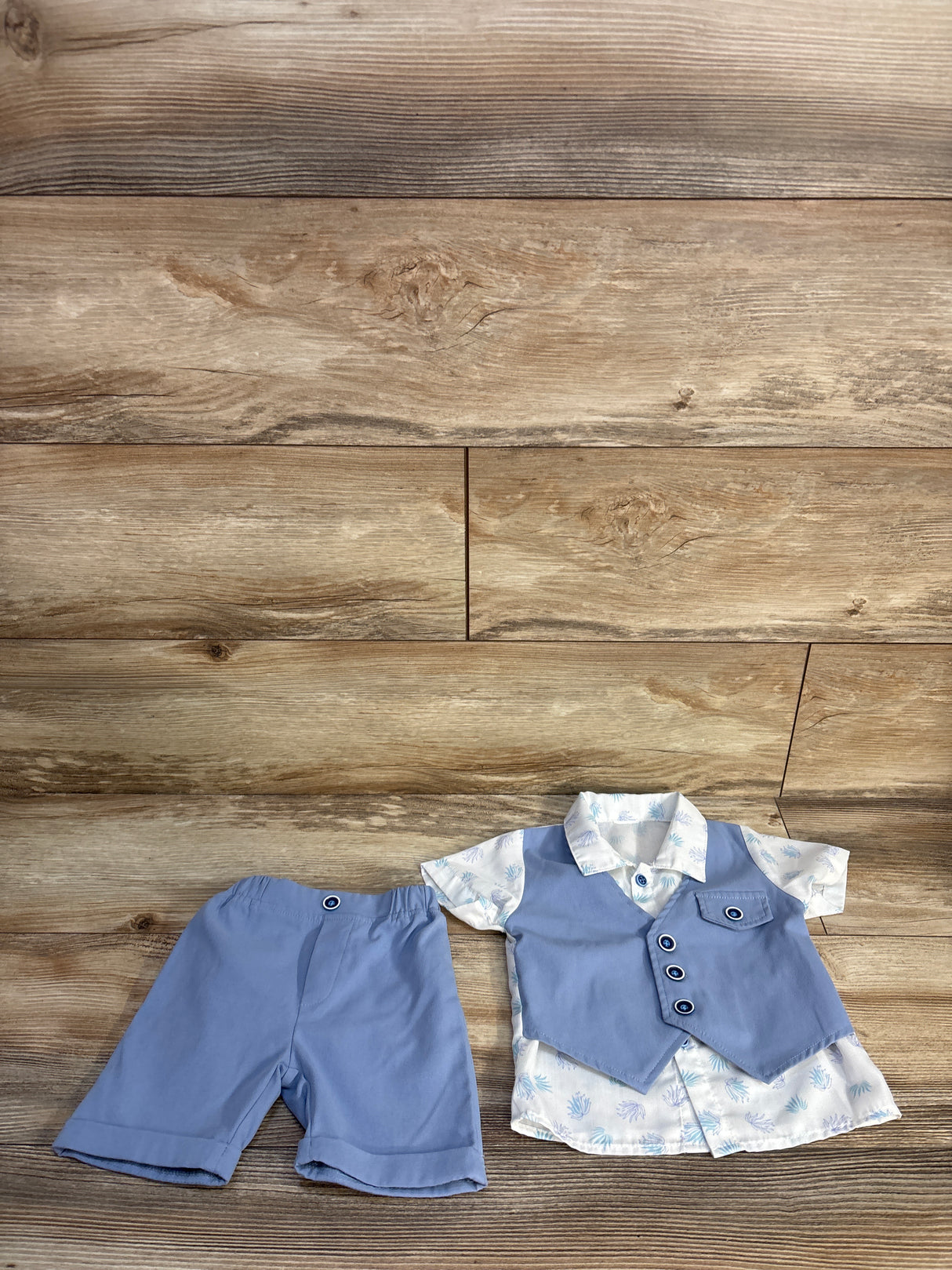 2pc Faux Vest Button-Up Shirt & Shorts Set White sz 9-12m