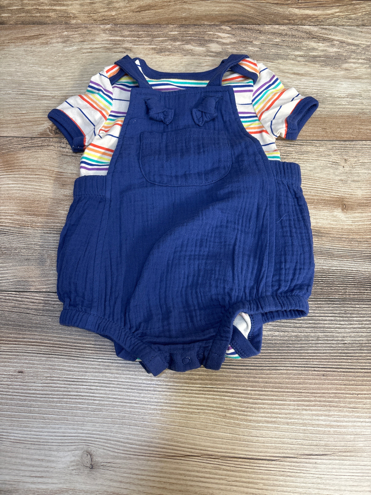 Cat & Jack Striped Bodysuit & Shortalls Set White sz 6-9m