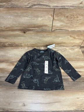 Long sleeve toddler shirt with dinosaur print on wood background, size 3T, resale kids clothing