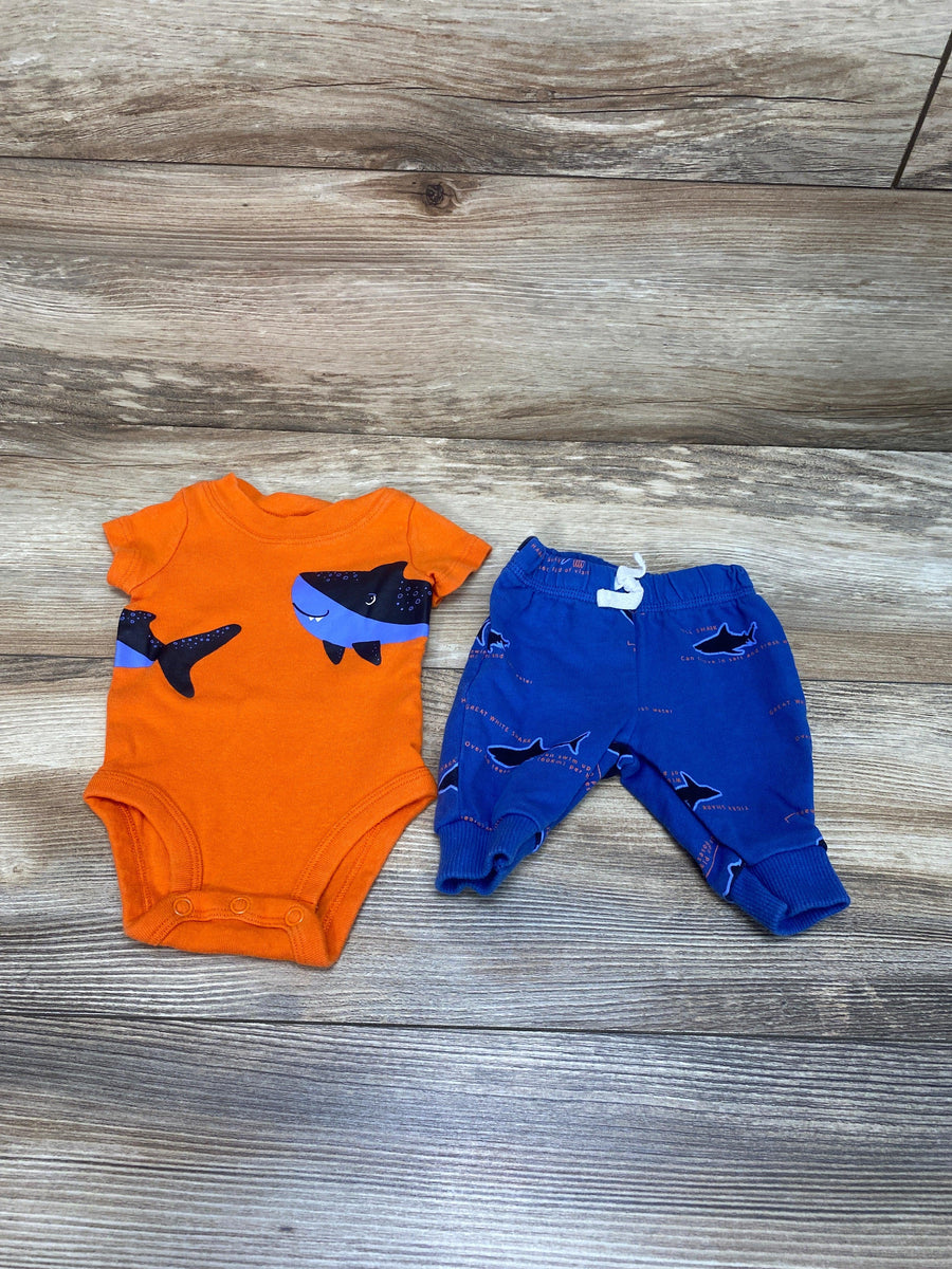 Carter's Orange 2pc Shark Bodysuit & Pants sz Newborn - Me 'n Mommy To Be