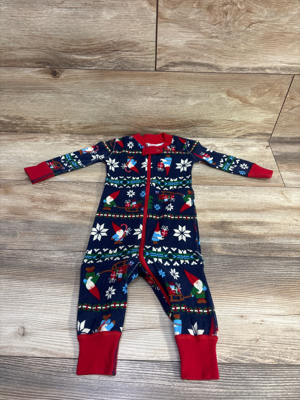 Hanna Andersson Holiday Gnome Sleeper Navy sz 6-12m