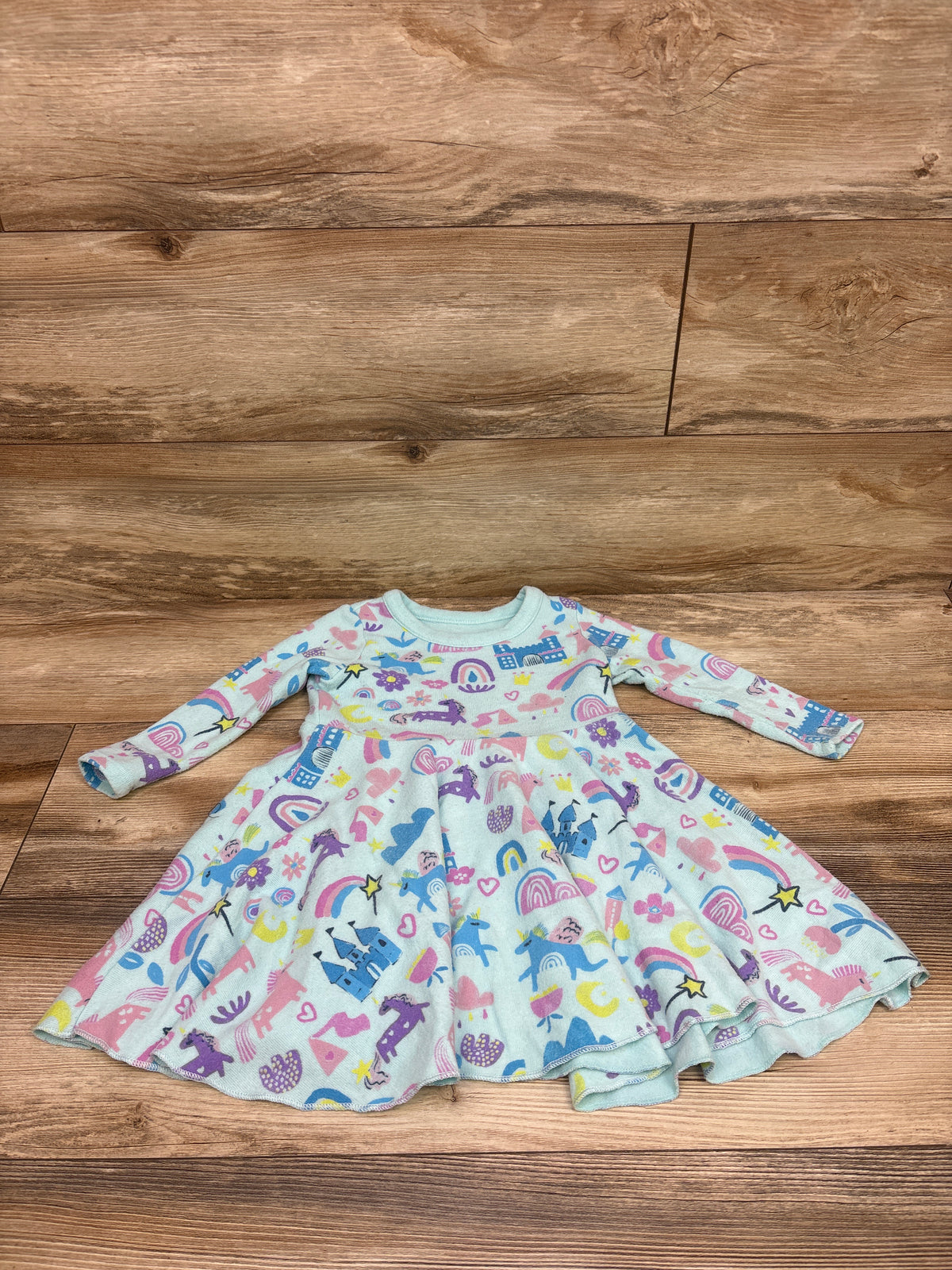Chaser Knit Long Sleeve Unicorn Castle Dress Blue sz 2T