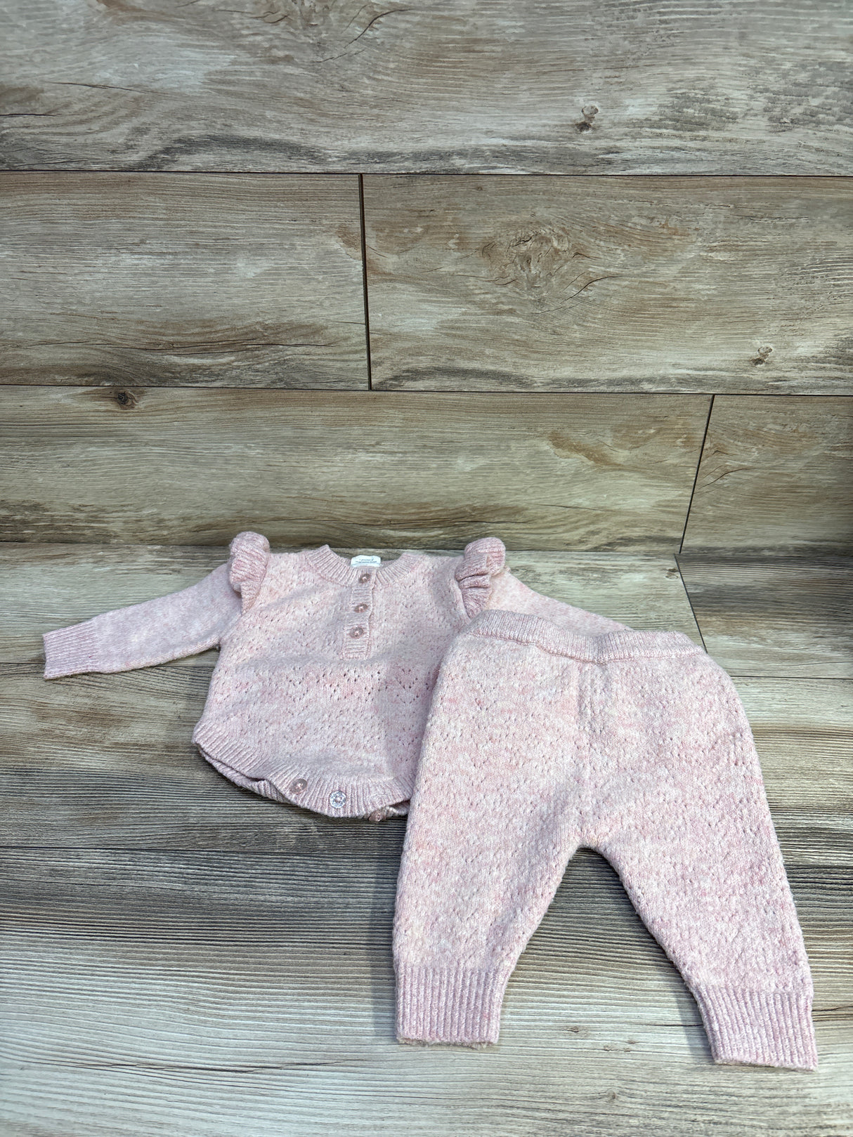 Fleur Harris 2pc Knit Long Sleeve Henley Bodysuit & Pants Set Pink sz 3-6m