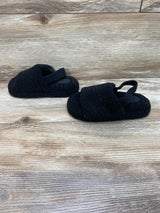 Cat & Jack Avi Single Strap Fur Slippers Black sz 9c/10c