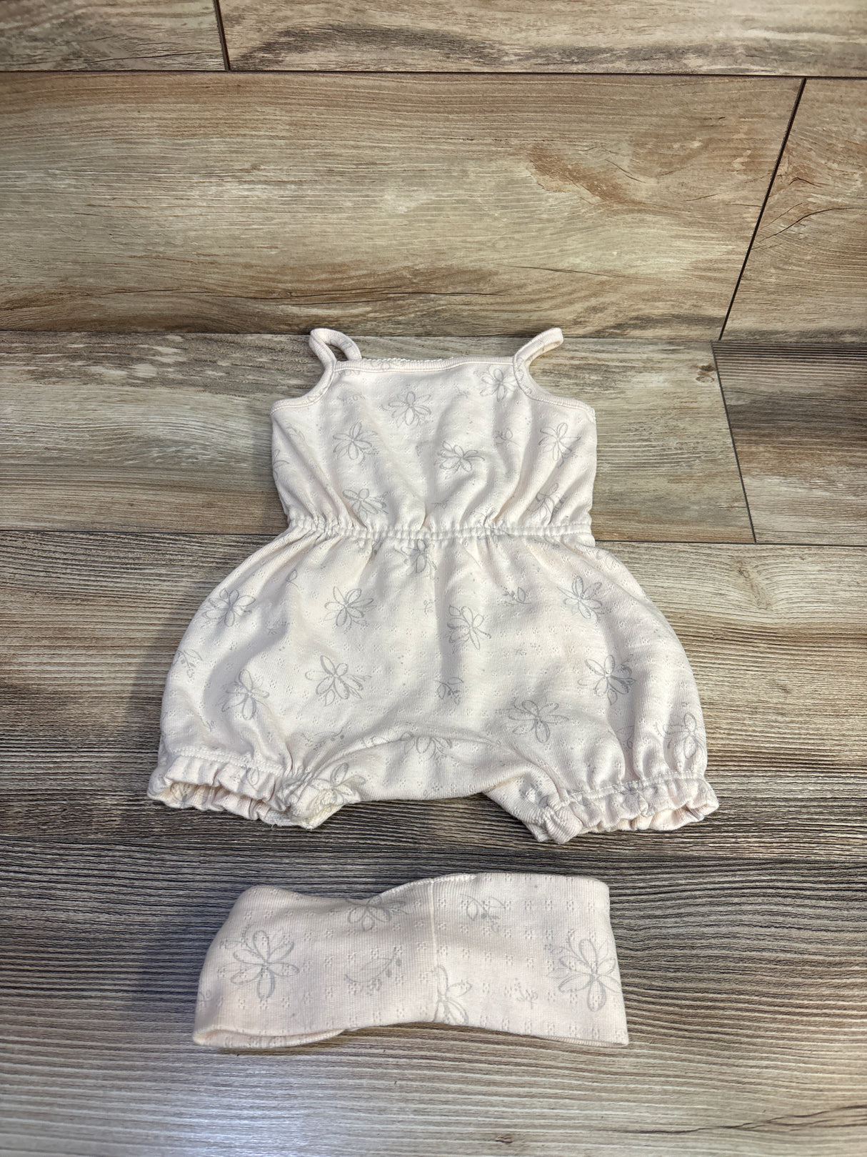 Calvin Klein 2pc Tank Romper & Headband Set Tan sz 3/6m