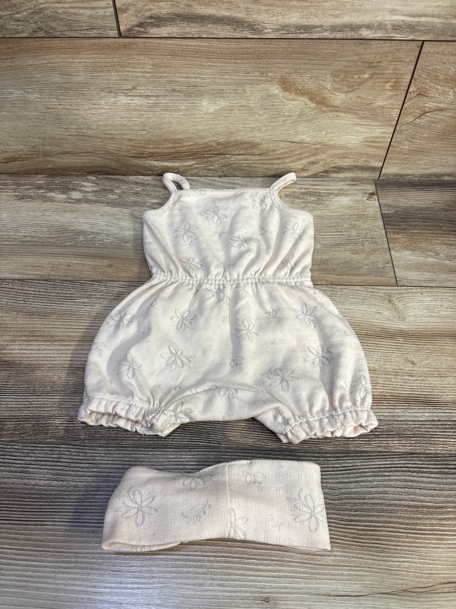 Calvin Klein 2pc Tank Romper & Headband Set Tan sz 3/6m