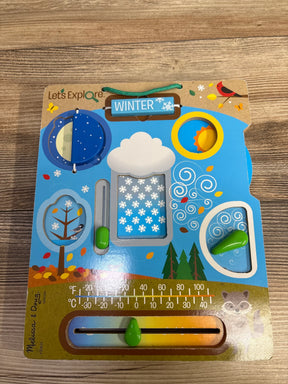 Melissa & Doug Let's Explore Winter wooden educational toy with sliders showing weather elements and temperature scale