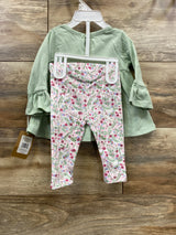 NEW Mini Hop 2pc Shirt & Floral Bottoms Sage sz 6m
