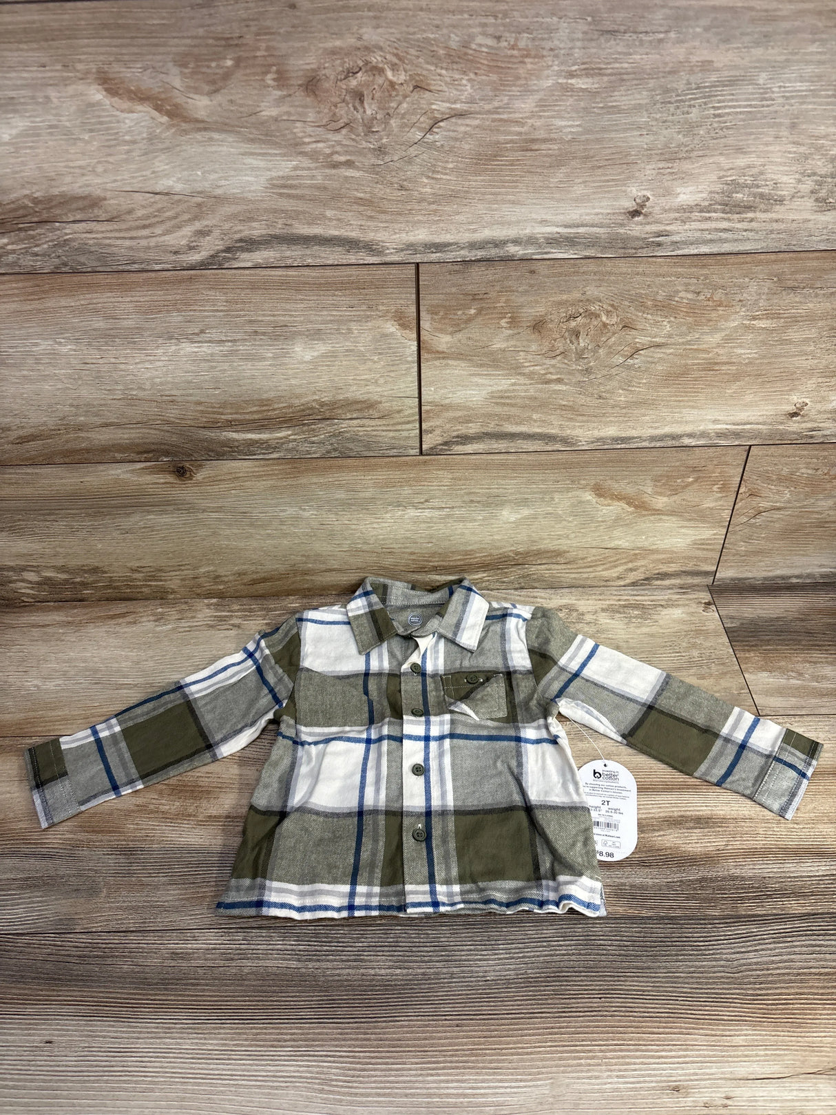 Wonder Nation Plaid Button Up Flannel Green sz 2T