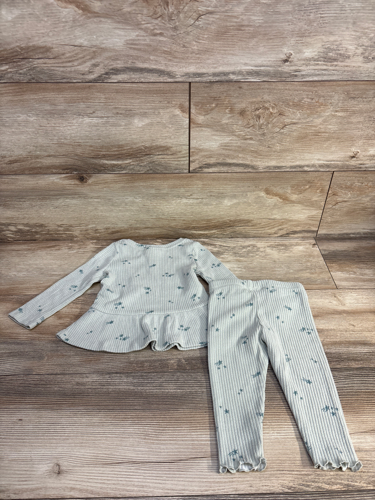 Cat & Jack 2pc Star Print Ribbed Peplum Top & Bottoms Mint sz 12m