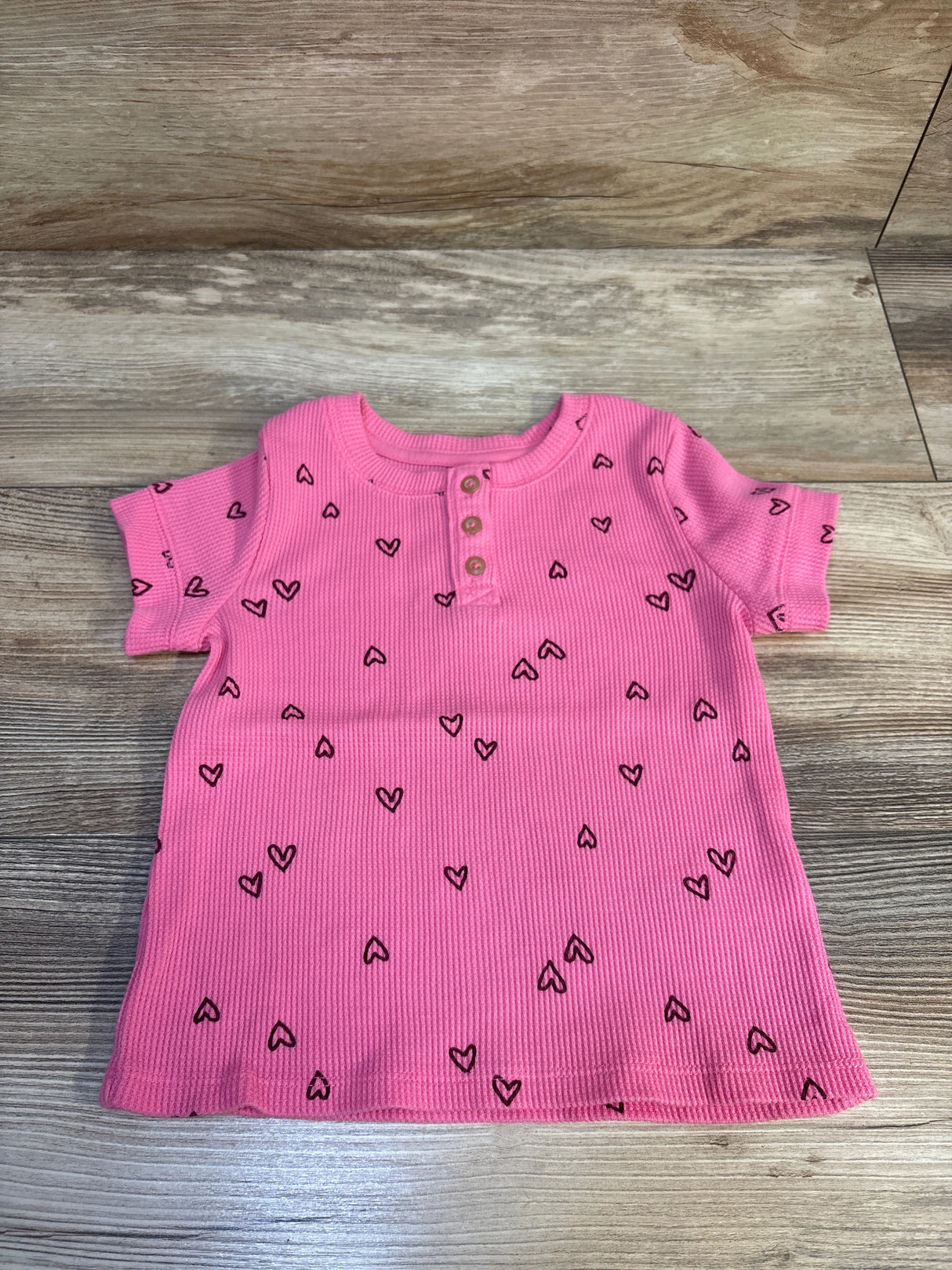 Cat & Jack Waffle Knit Henley Shirt Pink sz 3T