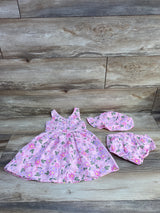 Btween 3pc Floral Dress + Bloomers + Hat Pink sz 24m