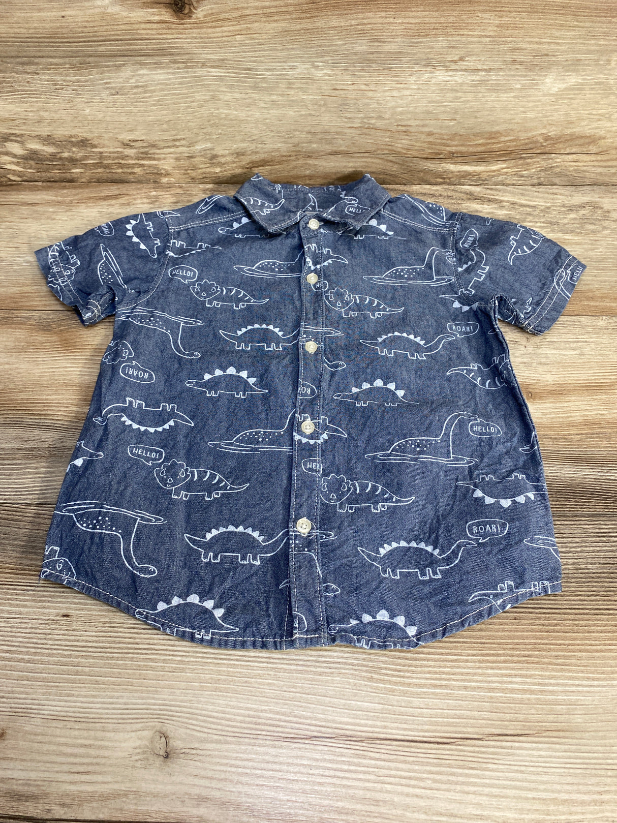 Carter's Chambray Dino Button-Up Shirt Blue sz 4T