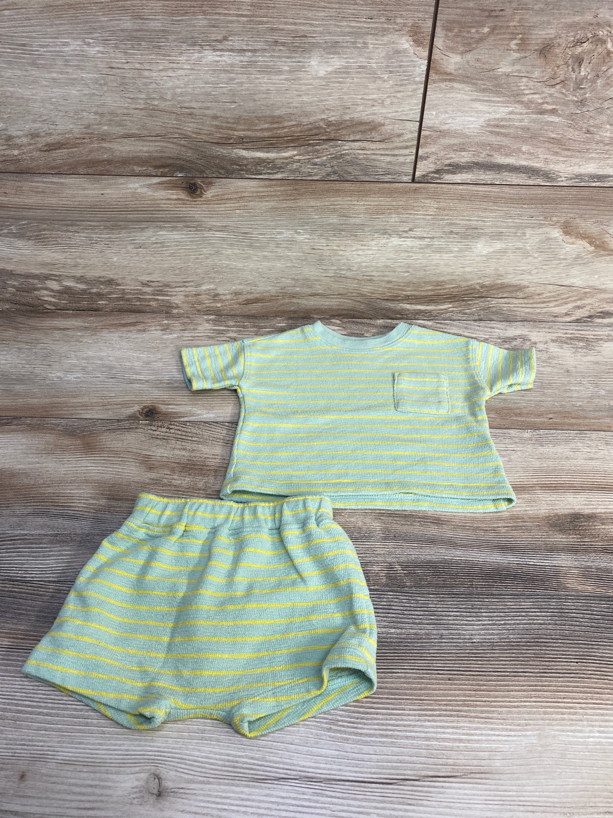 Old Navy 2pc Striped Pocket Shirt & Shorts Green sz 3-6m