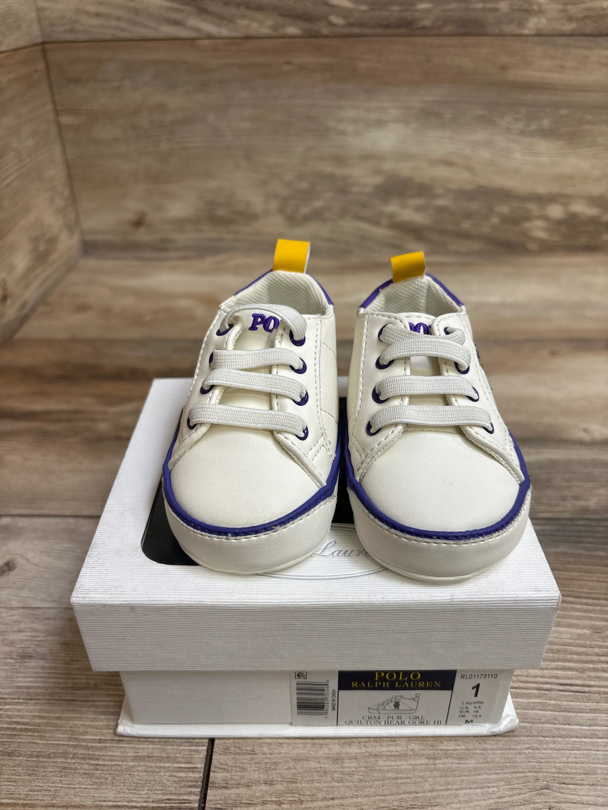Ralph Lauren Quilton Bear Gore Hi Crib Booties White sz 1c
