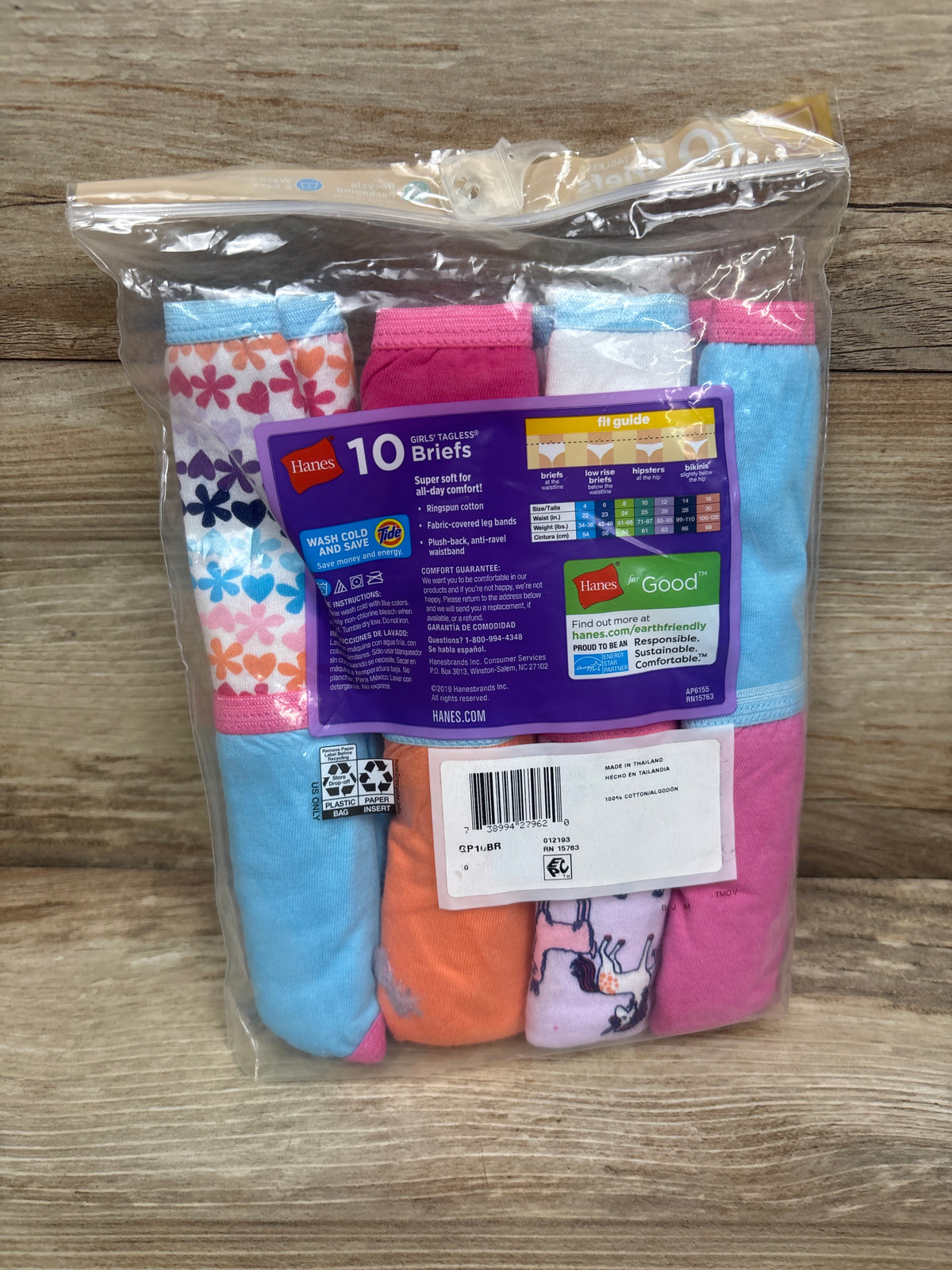 NEW Hanes Girls' Tagless Briefs 8pk sz 10