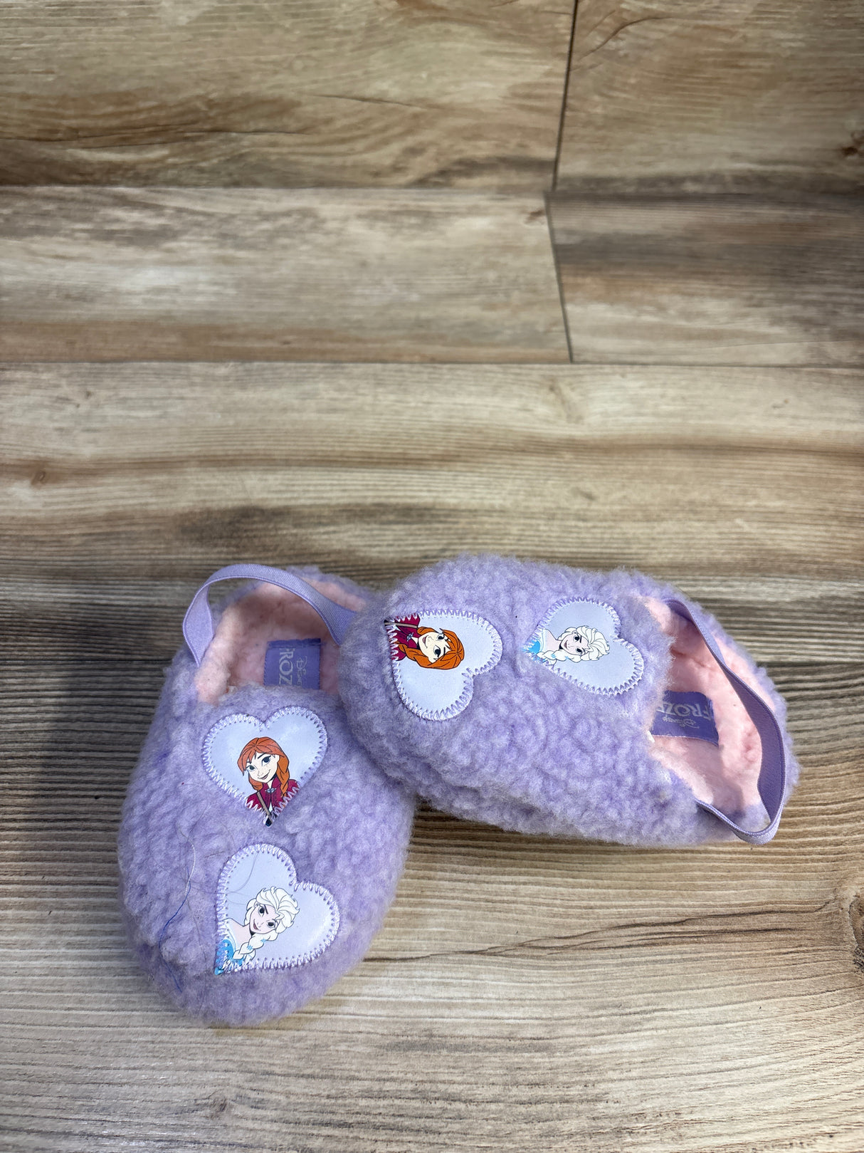Disney Frozen Anna & Elsa Sherpa Scuff Slippers Purple sz 5/6c