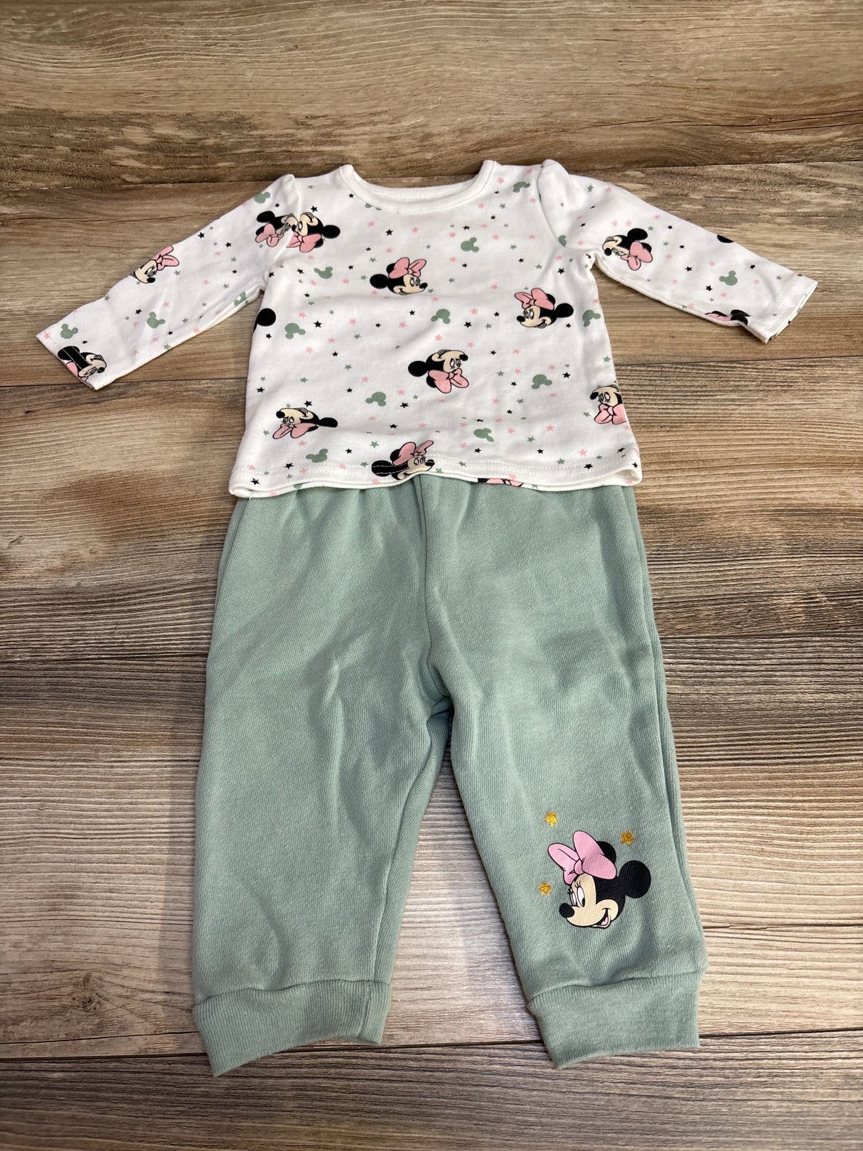 Disney Baby 2pc Minnie Mouse Star Shirt & Pants Set White/Green sz 6-9m - Me n Mommy To Be