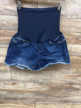 Haute Mama Maternity Full Panel Denim Frayed Trim Shorts Navy sz Large