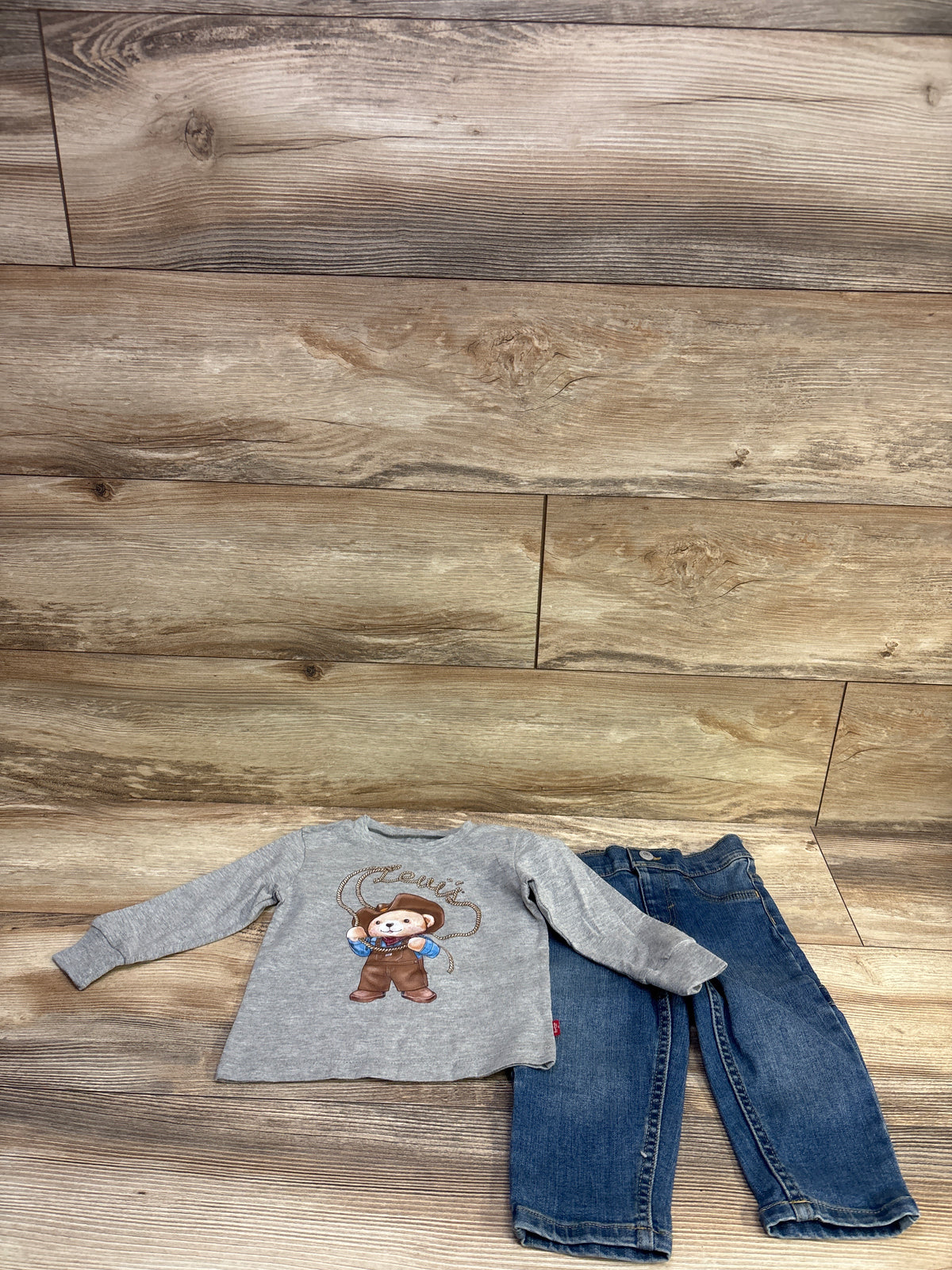 Levi's 2pcLong Sleeve Shirt & Jeans Set Grey sz 12m