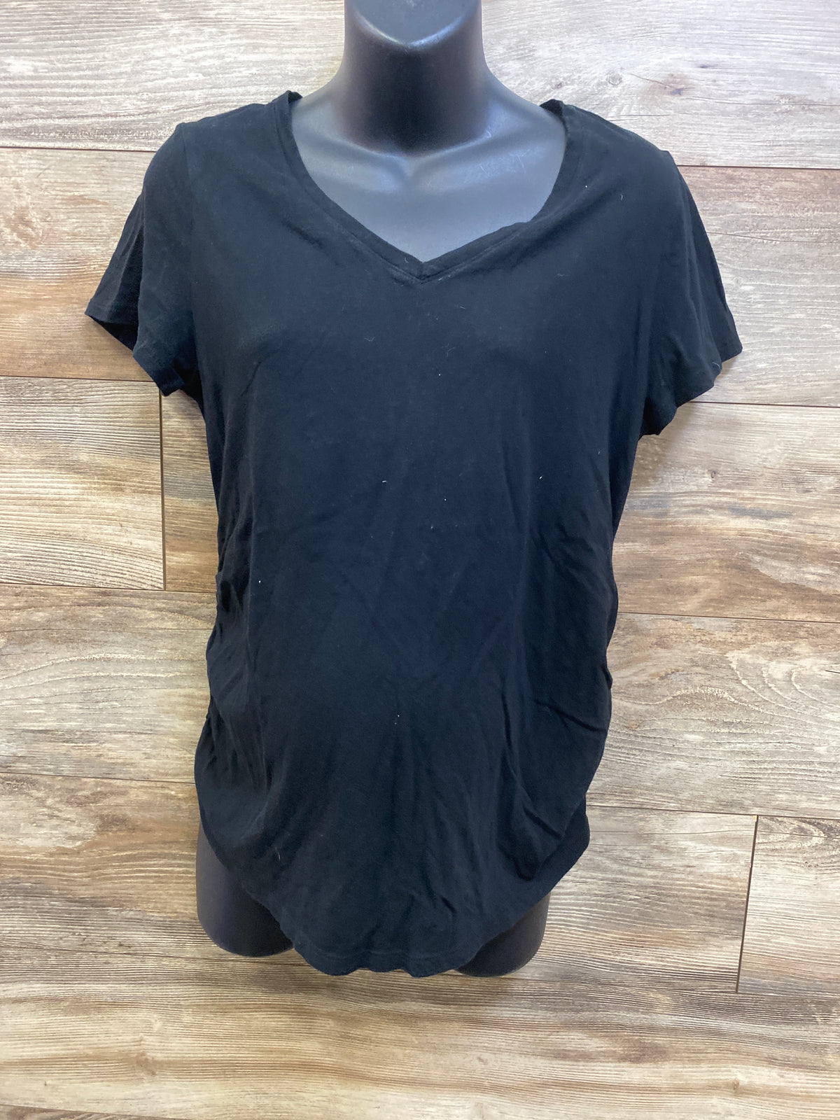 Isabel Maternity Ruched V-Neck Shirt Black sz Large