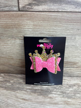 NEW Layered Crown Glitter Hair Bow Pink/Gold