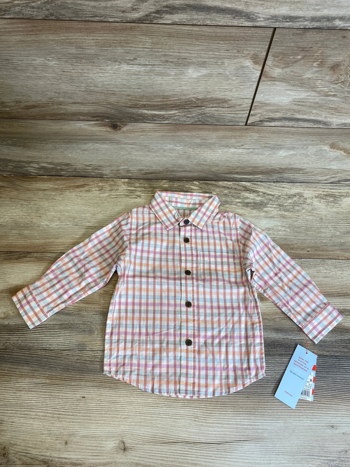 NEW Cat & Jack Plaid Button-Up Shirt Pink sz 18m