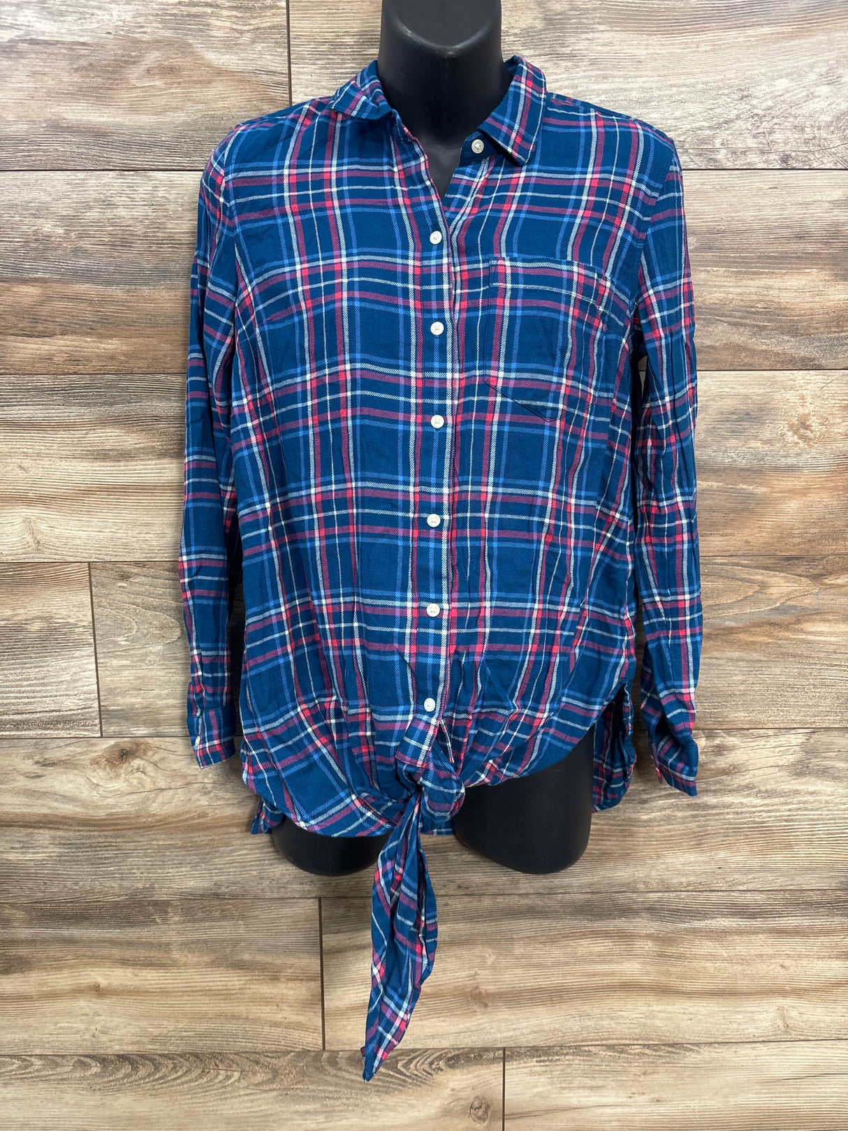 NEW Gap Maternity Flannel Plaid Tie-Front Shirt Blue sz Small