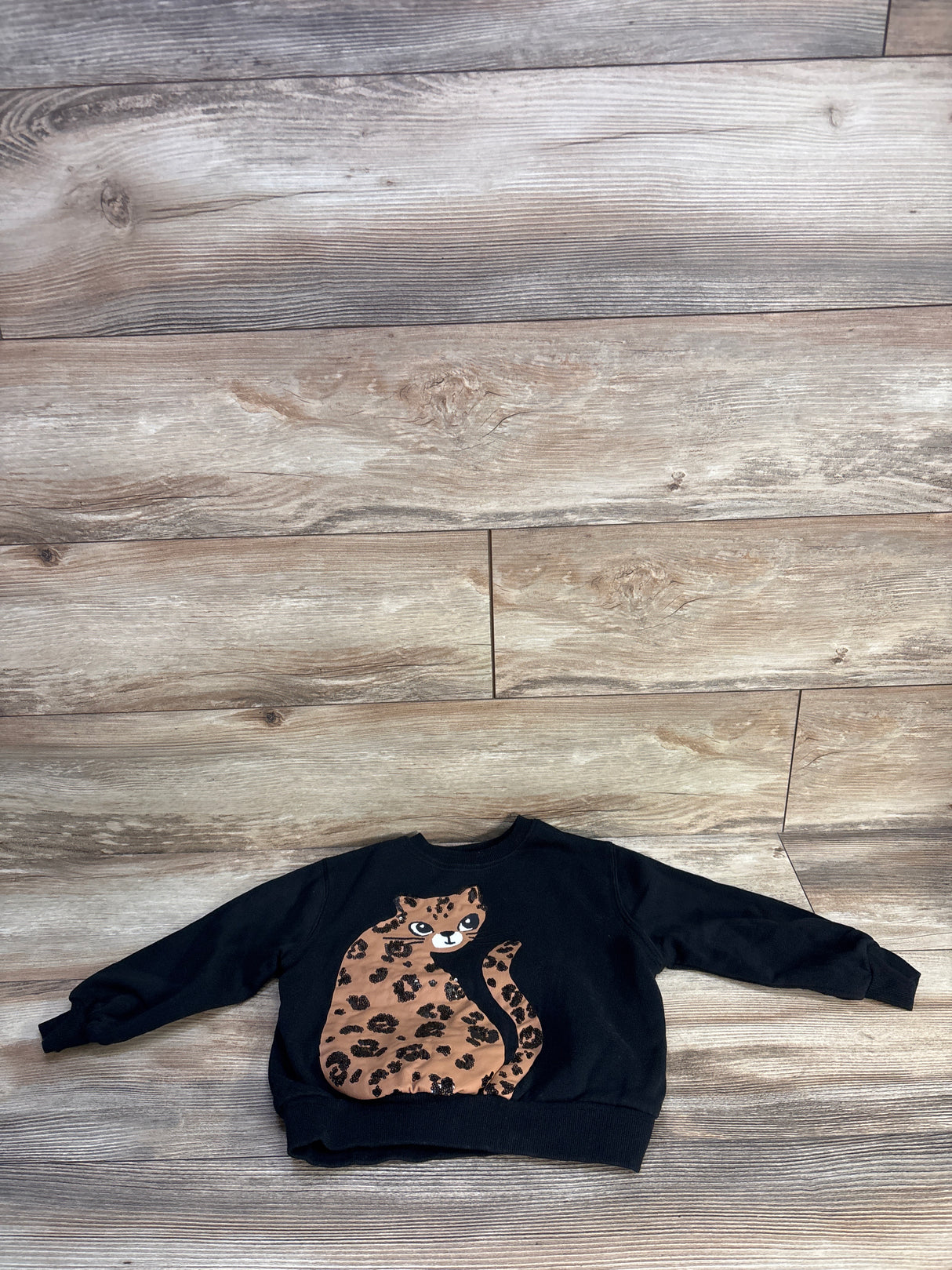 H&M Pullover Sequin Cat Sweatshirt Black sz 4T