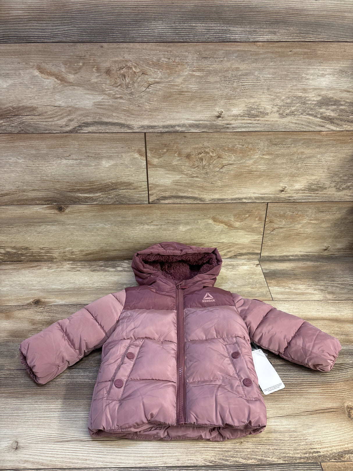 NEW Reebok Hooded Heavyweight Puffer Jacket Dusty Rose sz 12m