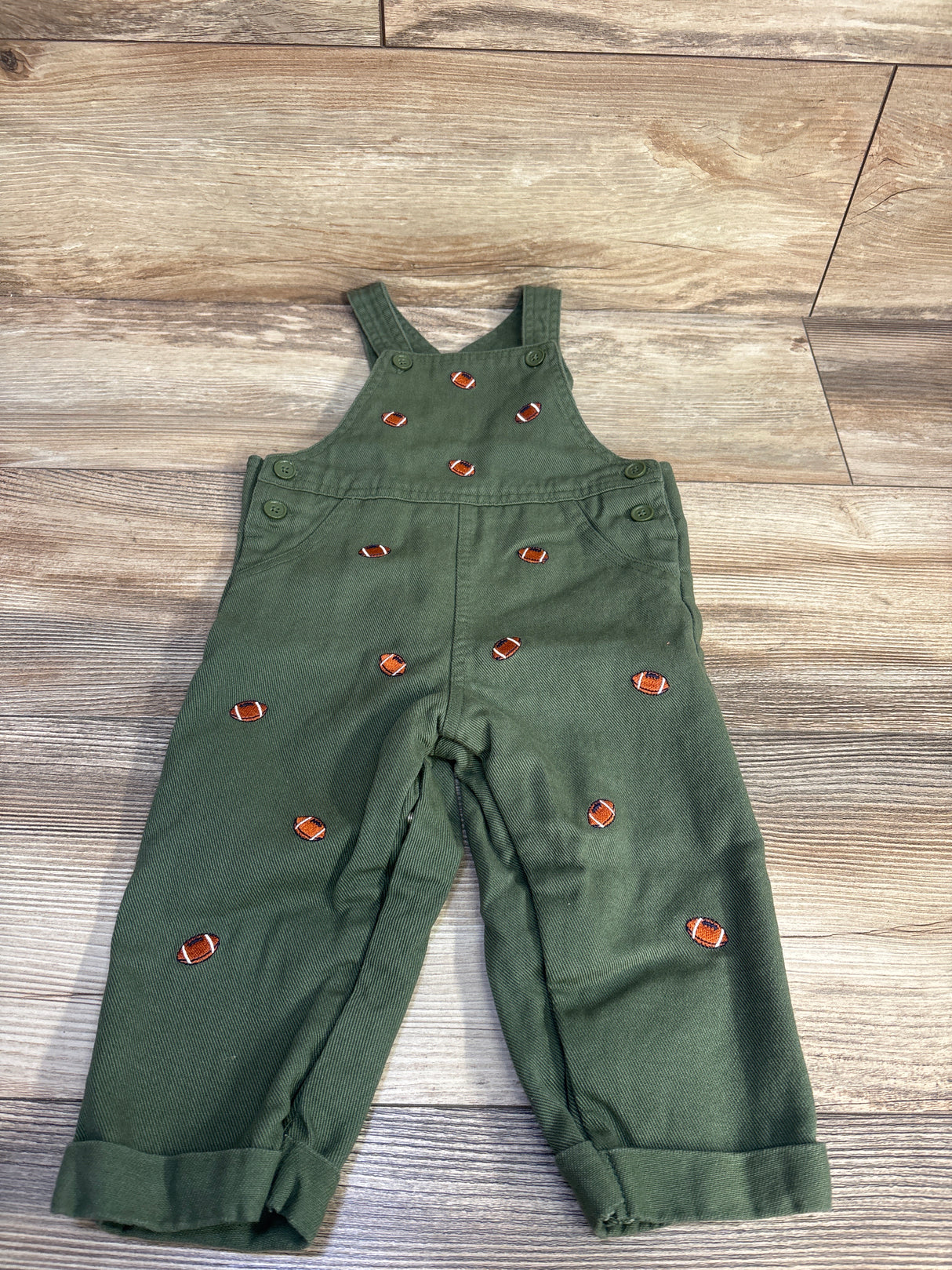 Little Me Embroidered Football Overalls Green sz 18m