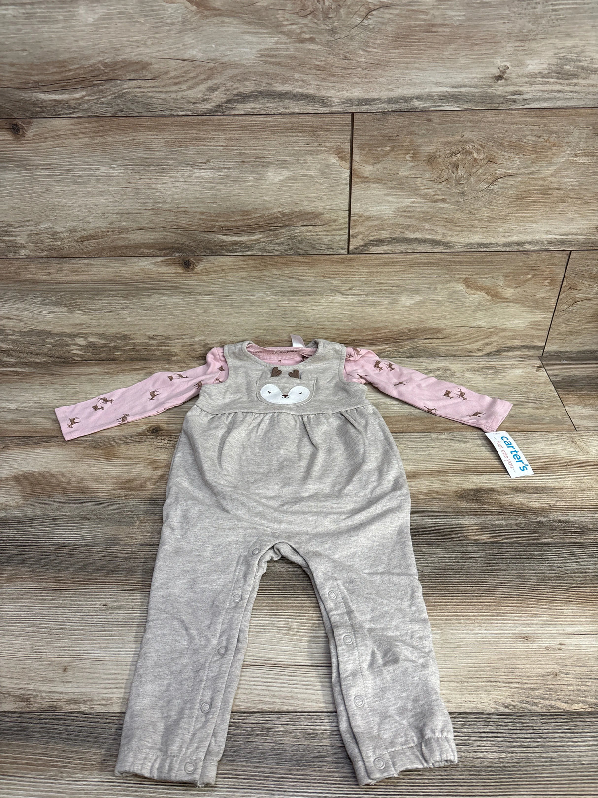 NEW Just One You 2pc Reindeer Coverall And Shirt Set Pink sz 18m