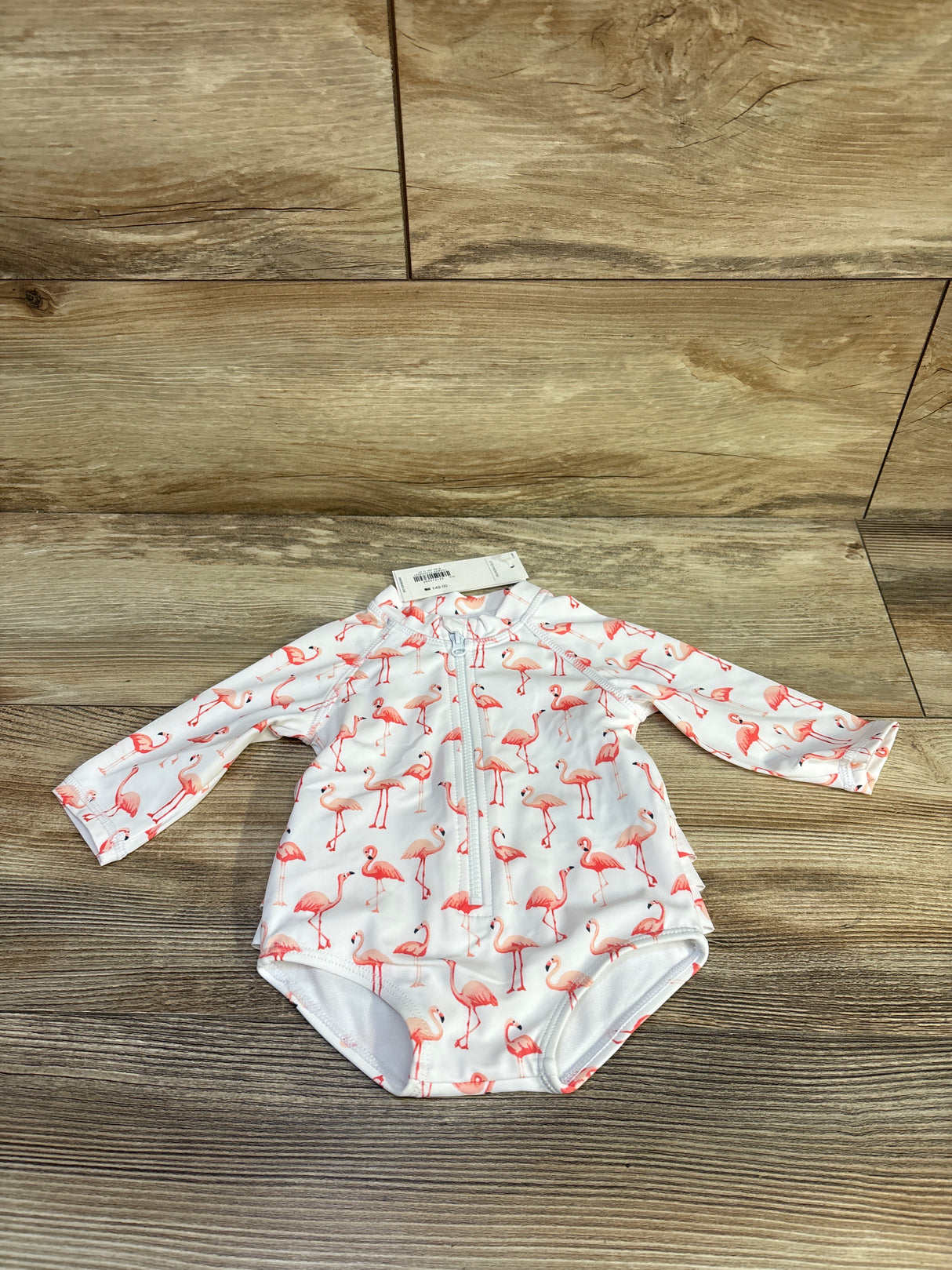 NEW Janie & Jack 1pc Flamingo Long Sleeve Rash Gaurd Swimsuit White sz 0-3m